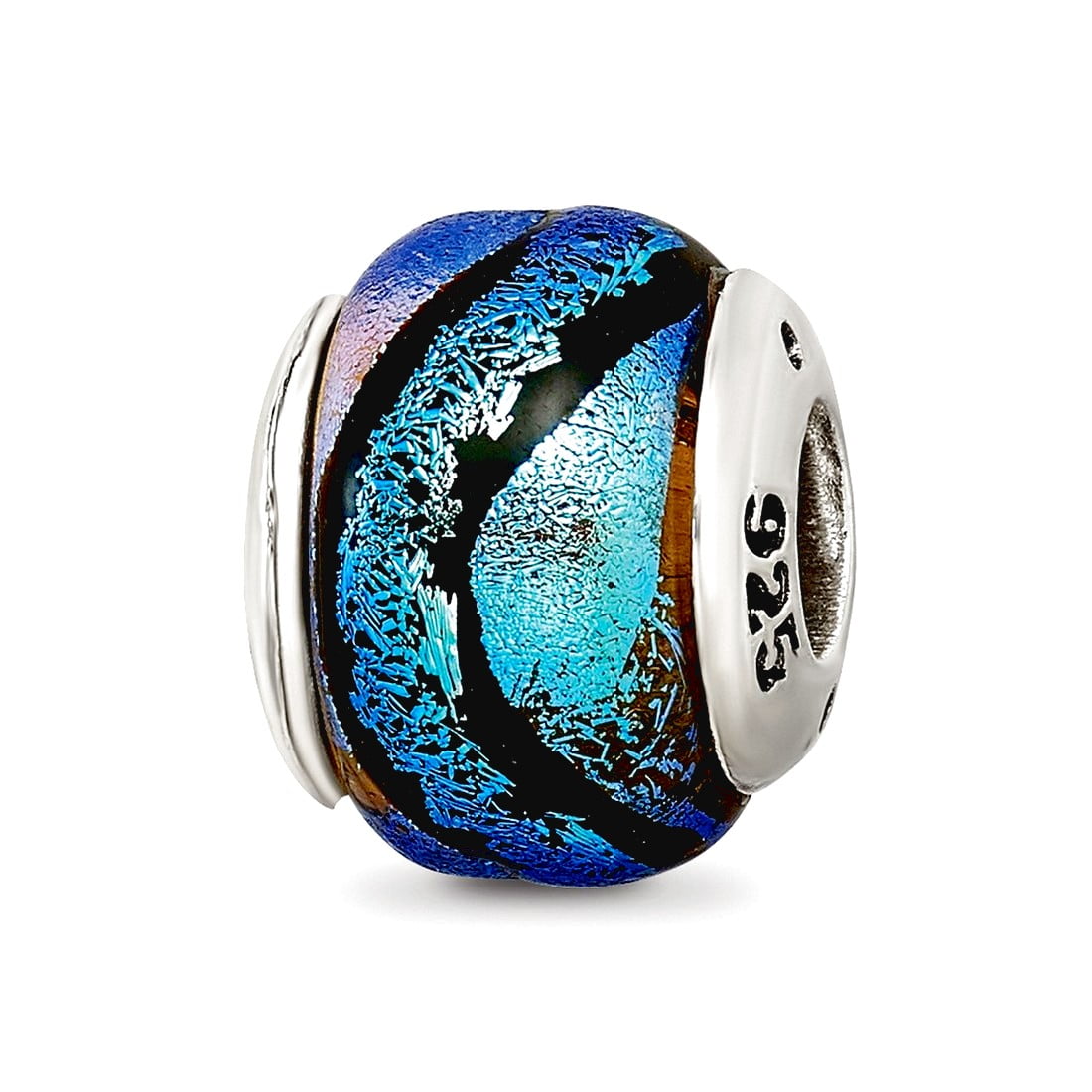Sterling Silver Reflections Blue Dichroic Glass Bead