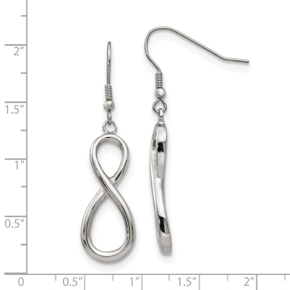 Stainless Steel Polished Infinity Dangle Shepherd Hook Earrings