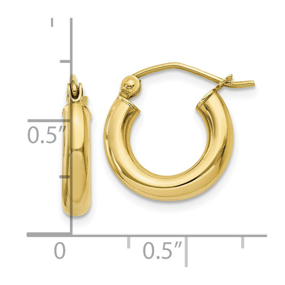 10K Polished 3mm Tube Hoop Earrings