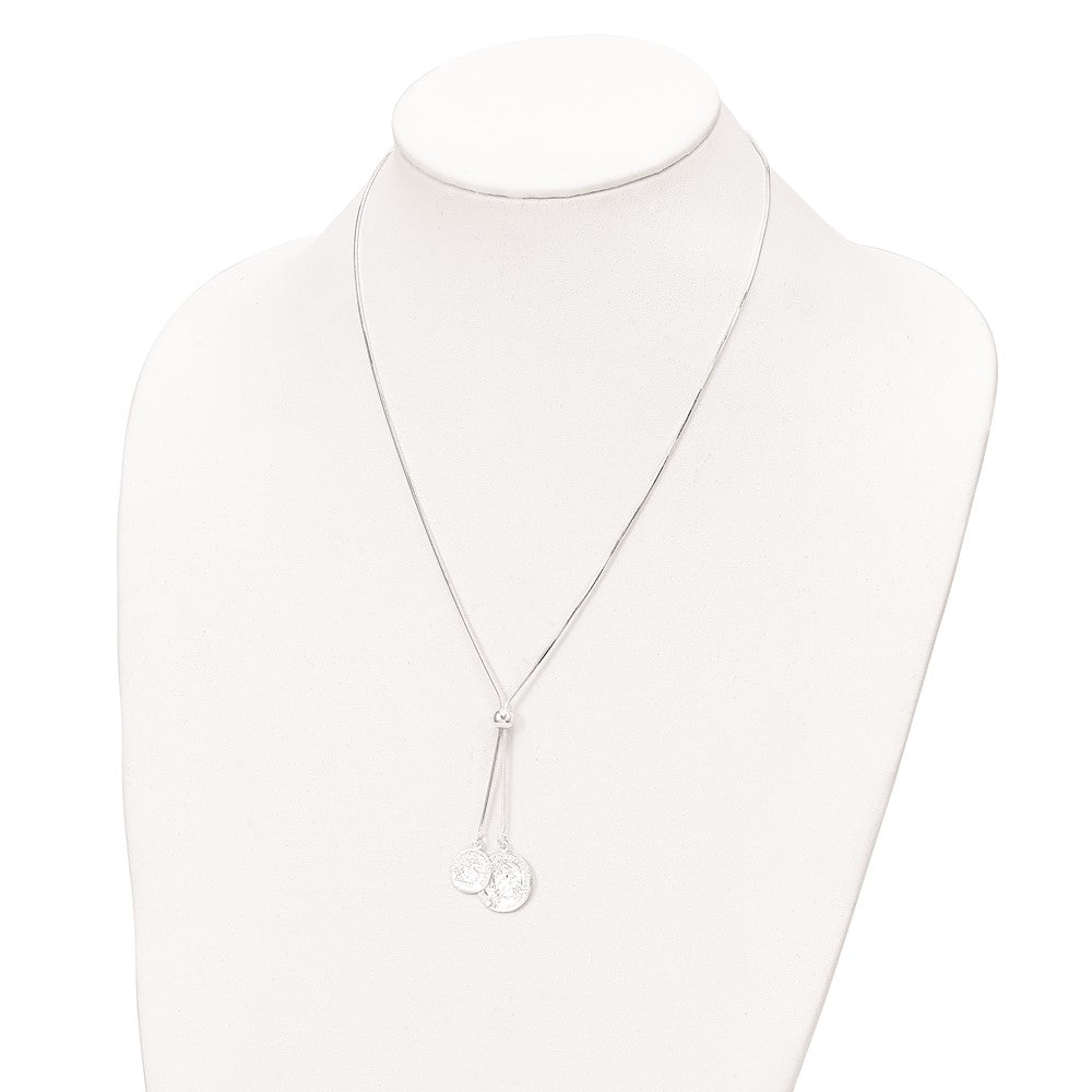 Sterling Silver Polished Medallion Adjustable Necklace