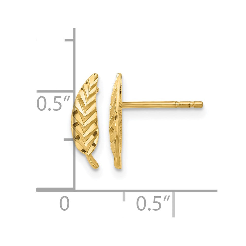10K Polished and Diamond-cut Leaf Post Earrings