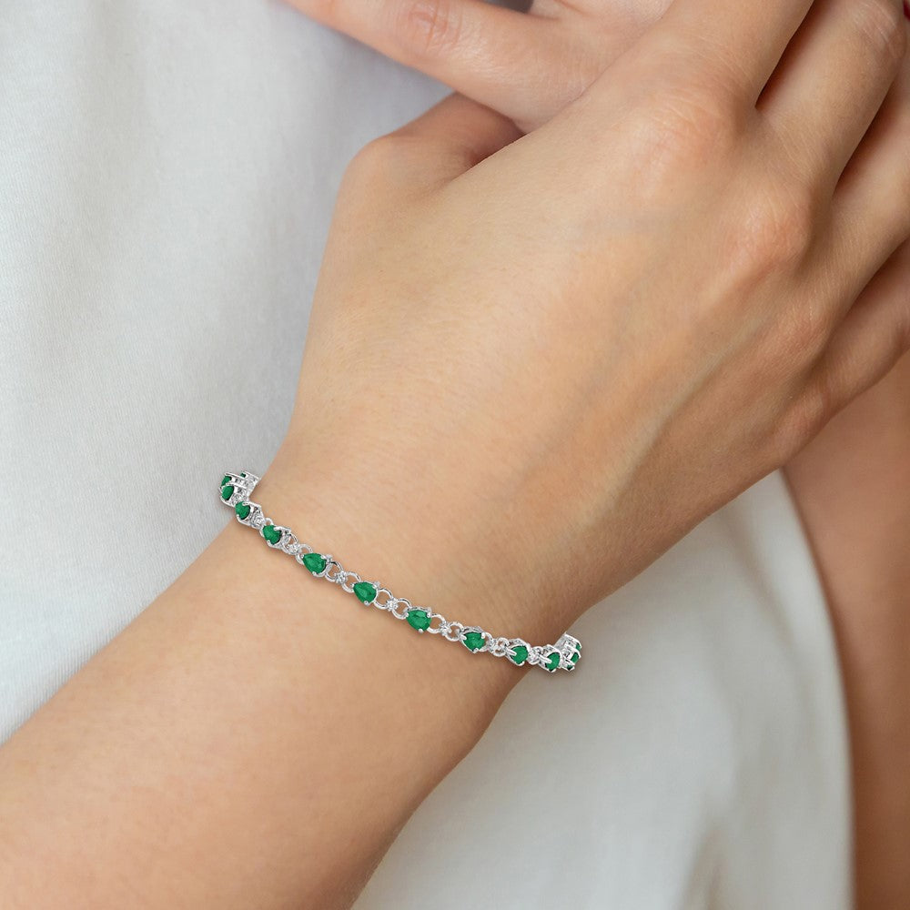 Sterling Silver Rhodium-plated Emerald and Diamond Bracelet 7 inches