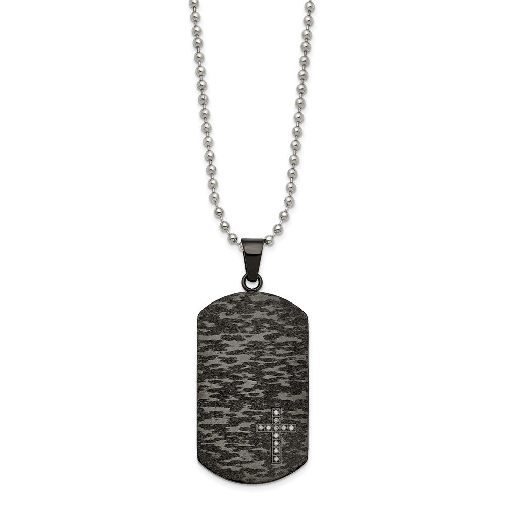 Stainless Steel Polished/Brushed IP-plated 1/10ct.tw Dia Dog Tag Necklace