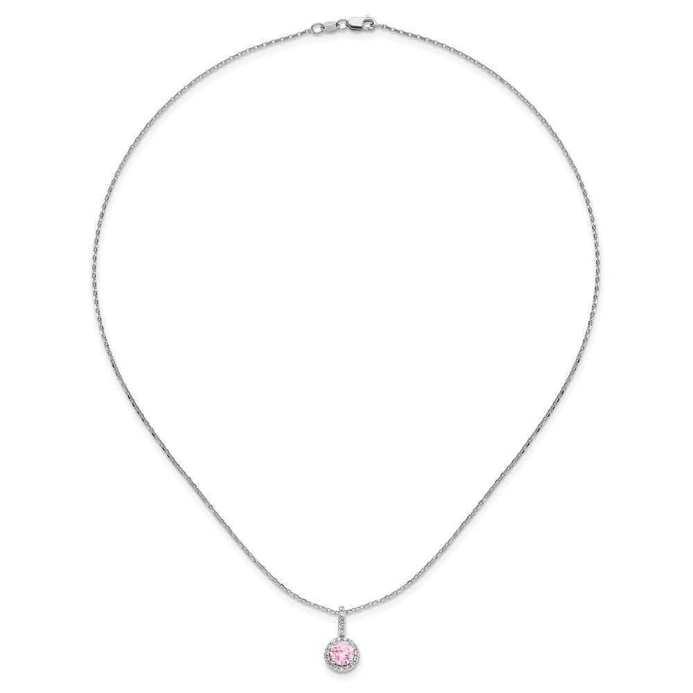 Sterling Silver Rhodium-plated Diamonore Pink and White Halo Necklace
