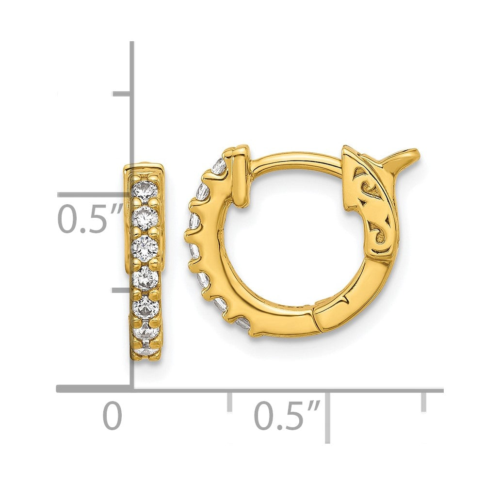 Sterling Shimmer Sterling Silver Gold-tone Flash Gold-plated 1.7mm CZ 14 Stone Hinged Hoop Earrings
