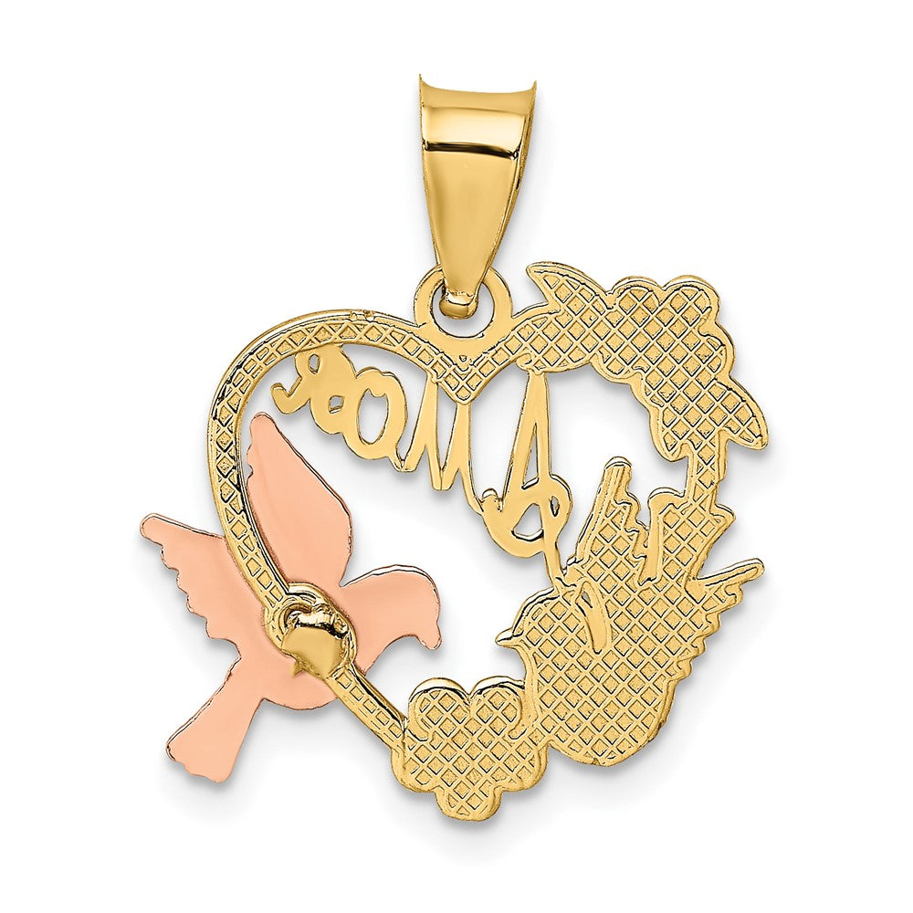10k Two-tone w/White Rhodium AMOR Heart w/Doves Charm