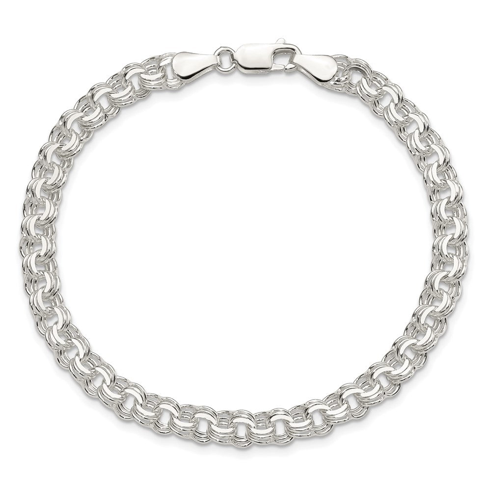 Sterling Silver Polished 6mm Triple Link Charm Bracelet 8 inches