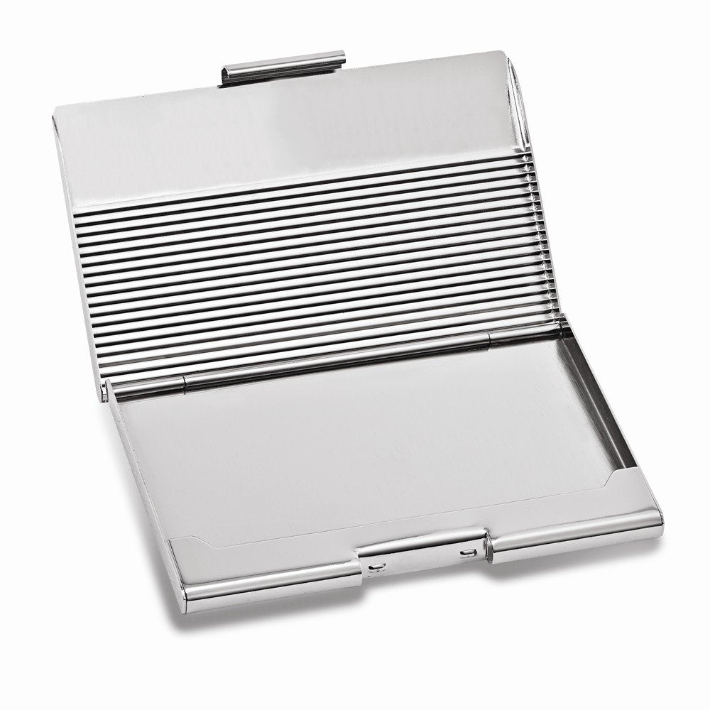 Nickel-plated Ribbed Business Card Case - Engravable Personalized Gift Item