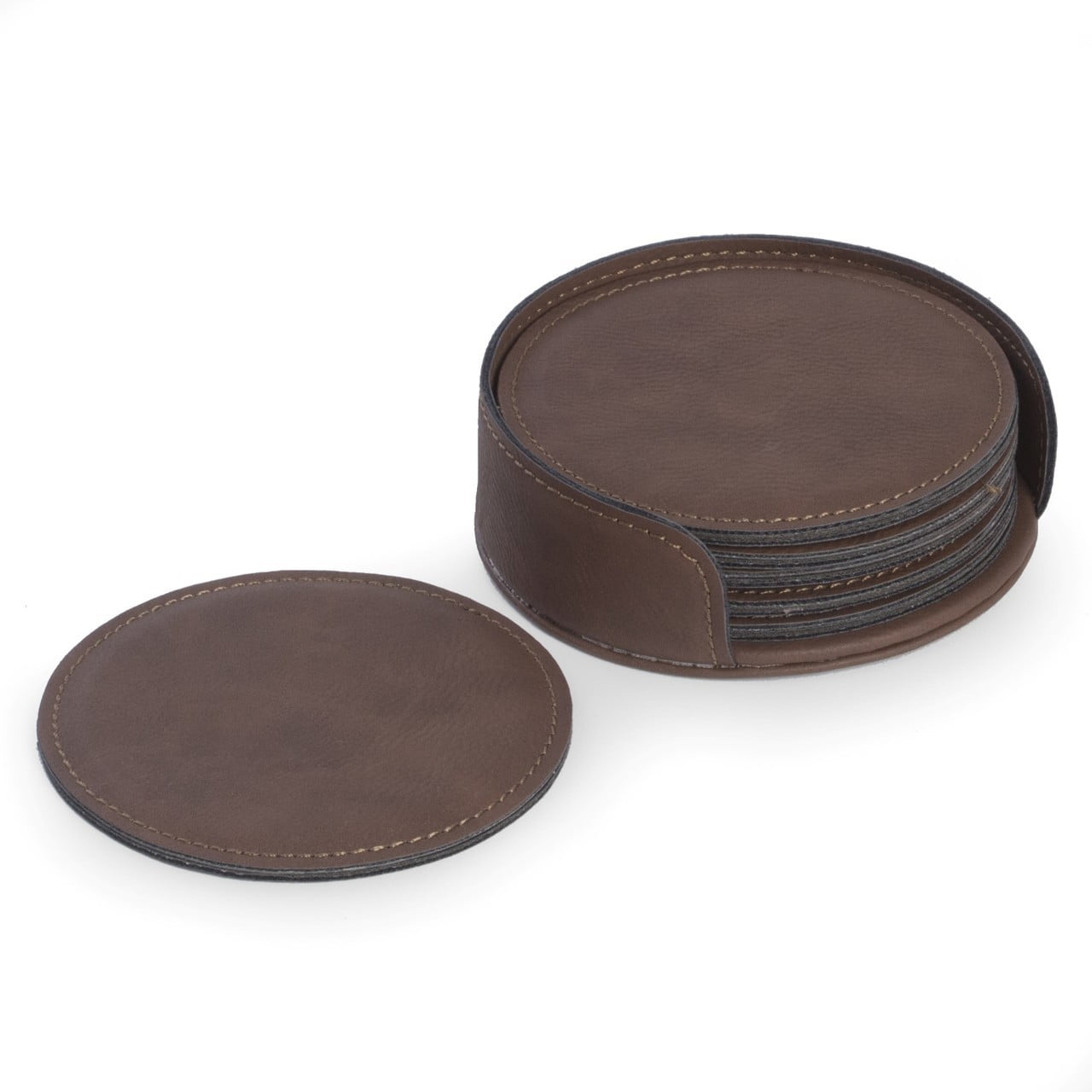 Bey Berk 6 Coaster Set With Holder In Vintage Rustic Brown