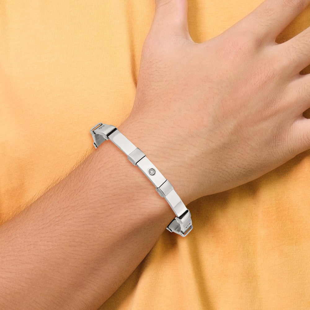 Chisel Stainless Steel Brushed and Polished with 14K White Gold Accent and .03ct Diamond 8.25 inch Bracelet 8.25 inches