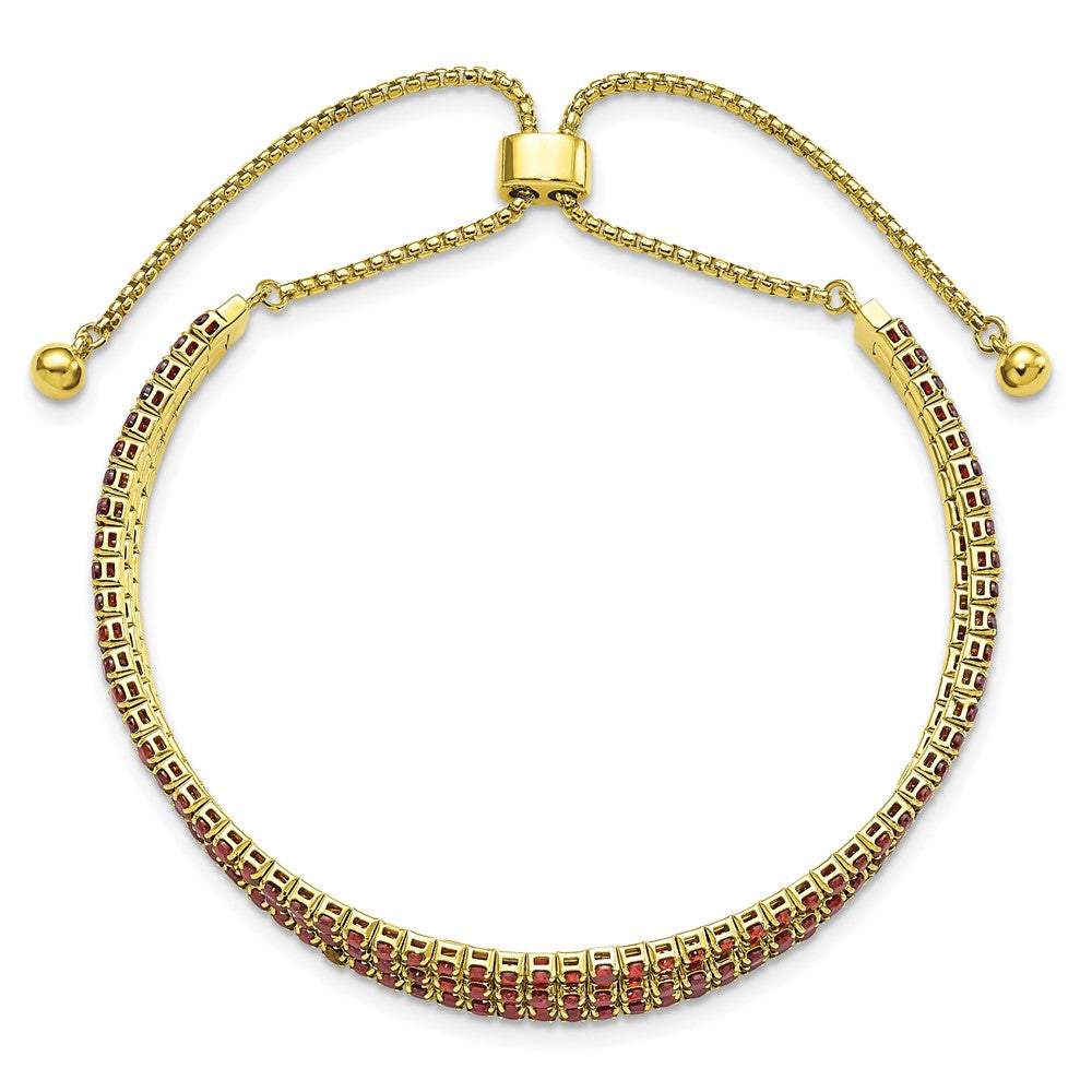 SS Gold Tone January Red Triple CZ Adjustable Bracelet