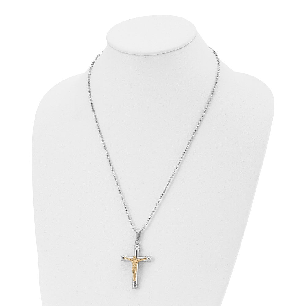 Stainless Steel Polished Yellow IP-plated Crucifix 22in Necklace
