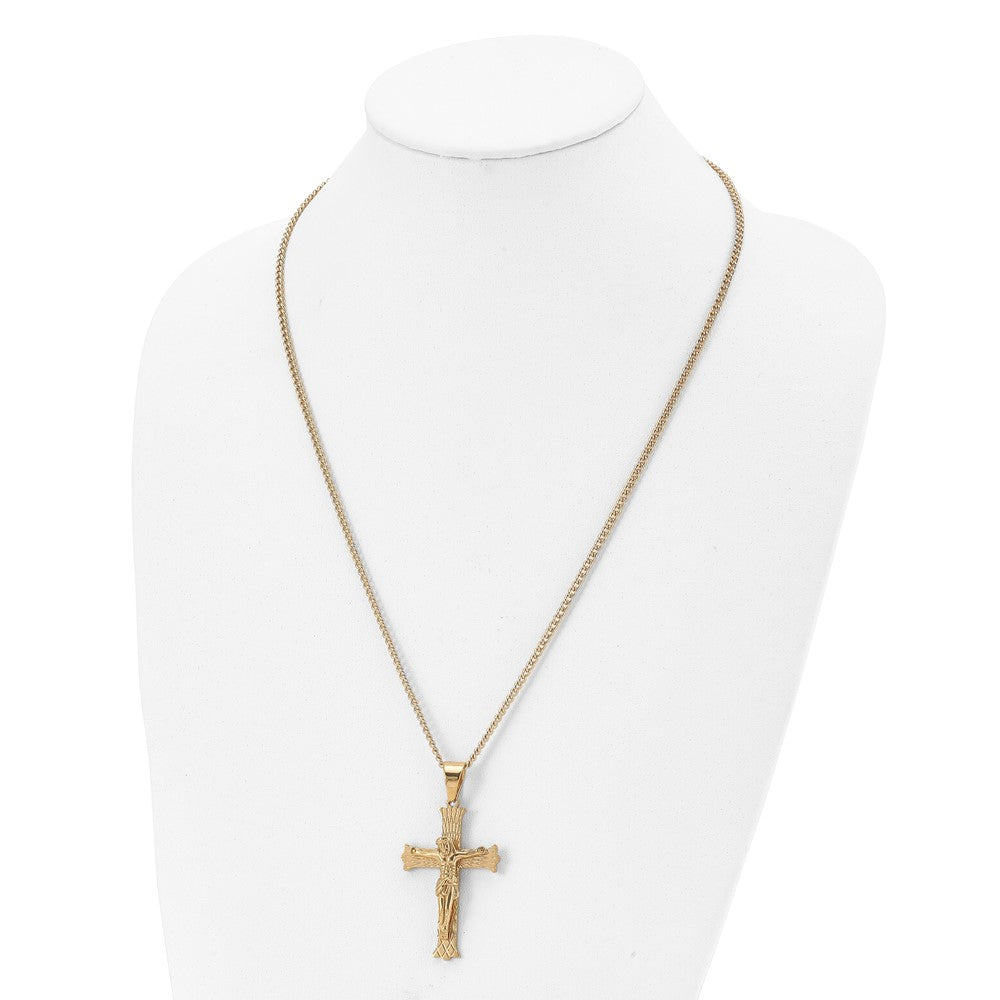 Stainless Steel Polished Yellow IP-plated Crucifix 24in Necklace