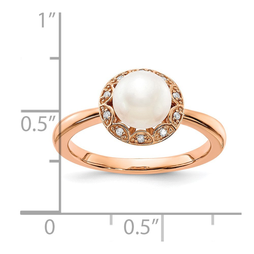 10k Rose Gold Pearl & Diamond Ring