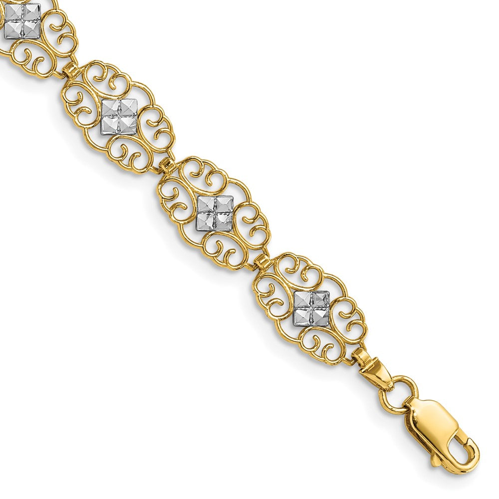 14k and White Rhodium Diamond-Cut Fancy Bracelet 7.5 inches