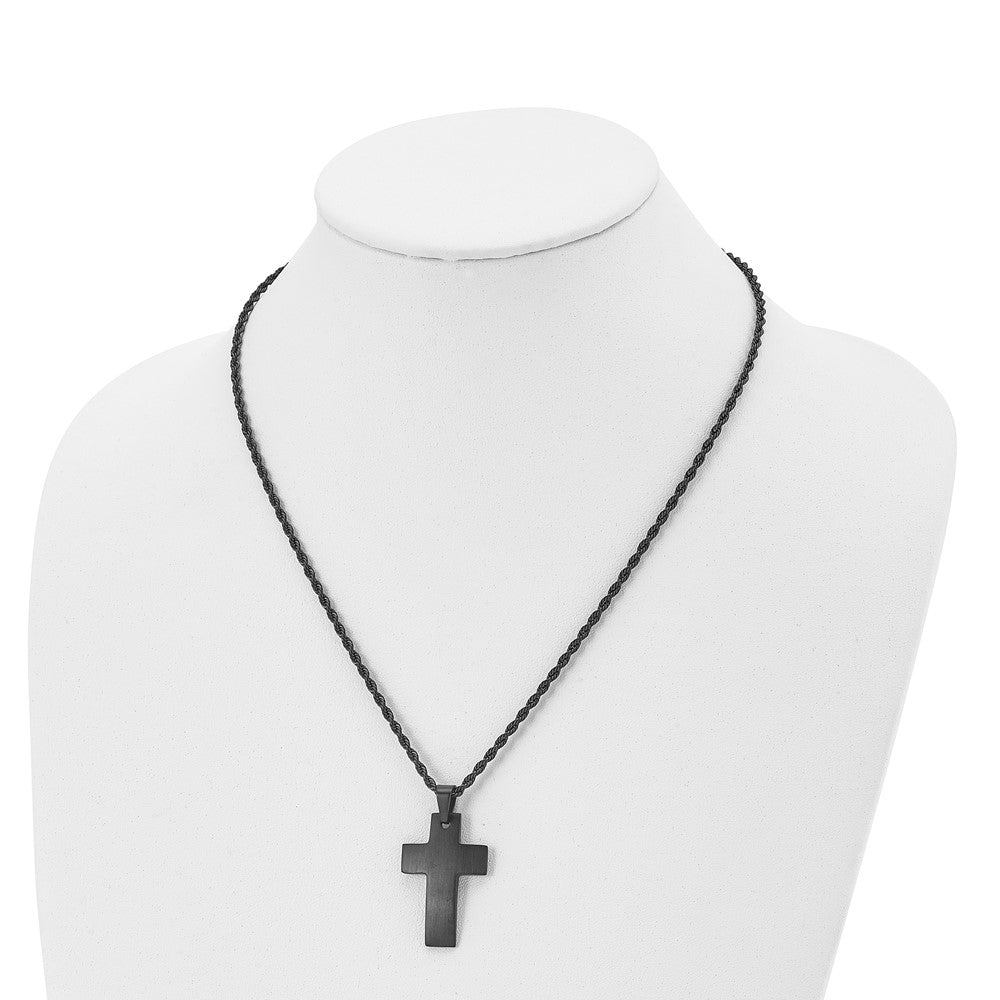 Stainless Steel Brushed Black IP-plated Cross 20in Necklace