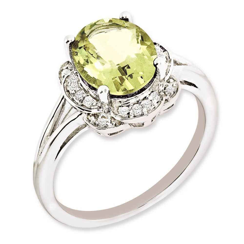 Sterling Silver Rhodium-plated Diamond & Lemon Quartz Ring