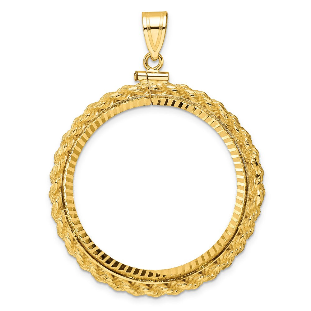 Wideband Distinguished Coin Jewelry 14k Polished and Diamond-cut Casted Rope 32.7mm x 3.00mm Screw Top Coin Bezel Pendant