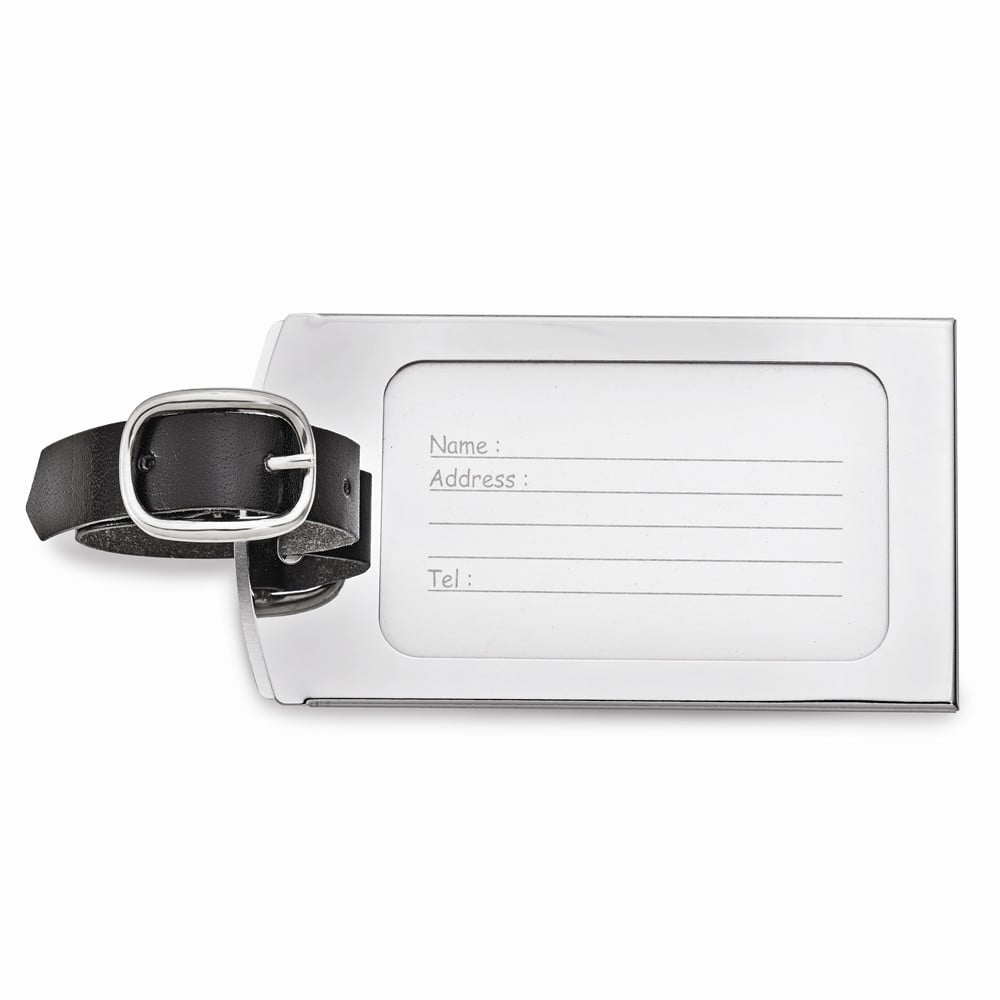 Goldia Chrome-plated & Black Strap Engraveable Luggage Tag - Engravable Gift Item