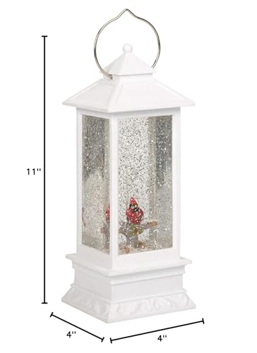 Winter Red Cardinal in Swirl Snow Dome Lantern with LED Lights, 10 3/4 Inch