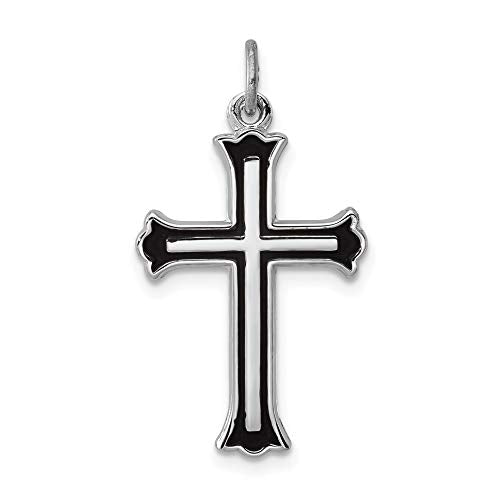 Sterling Silver Rhodium-plated Enameled Cross Charm