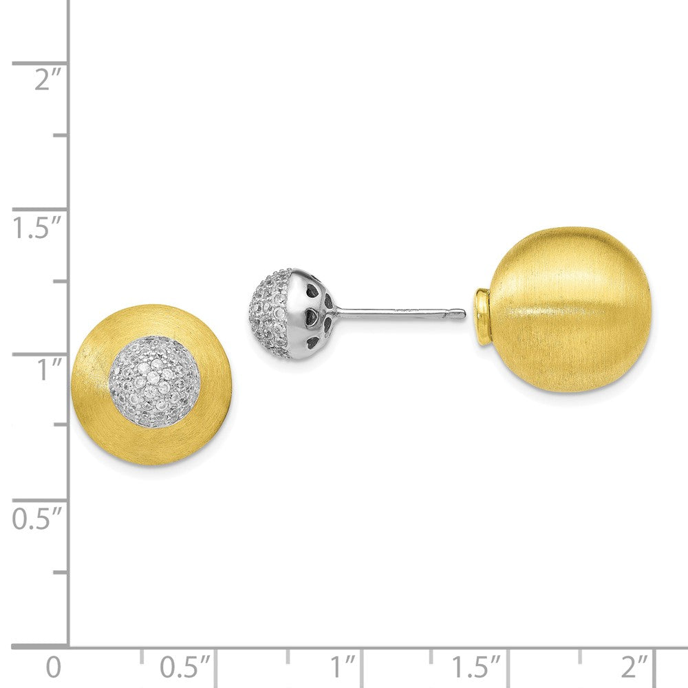 Sterling Silver Gold-tone CZ Front Back Earrings