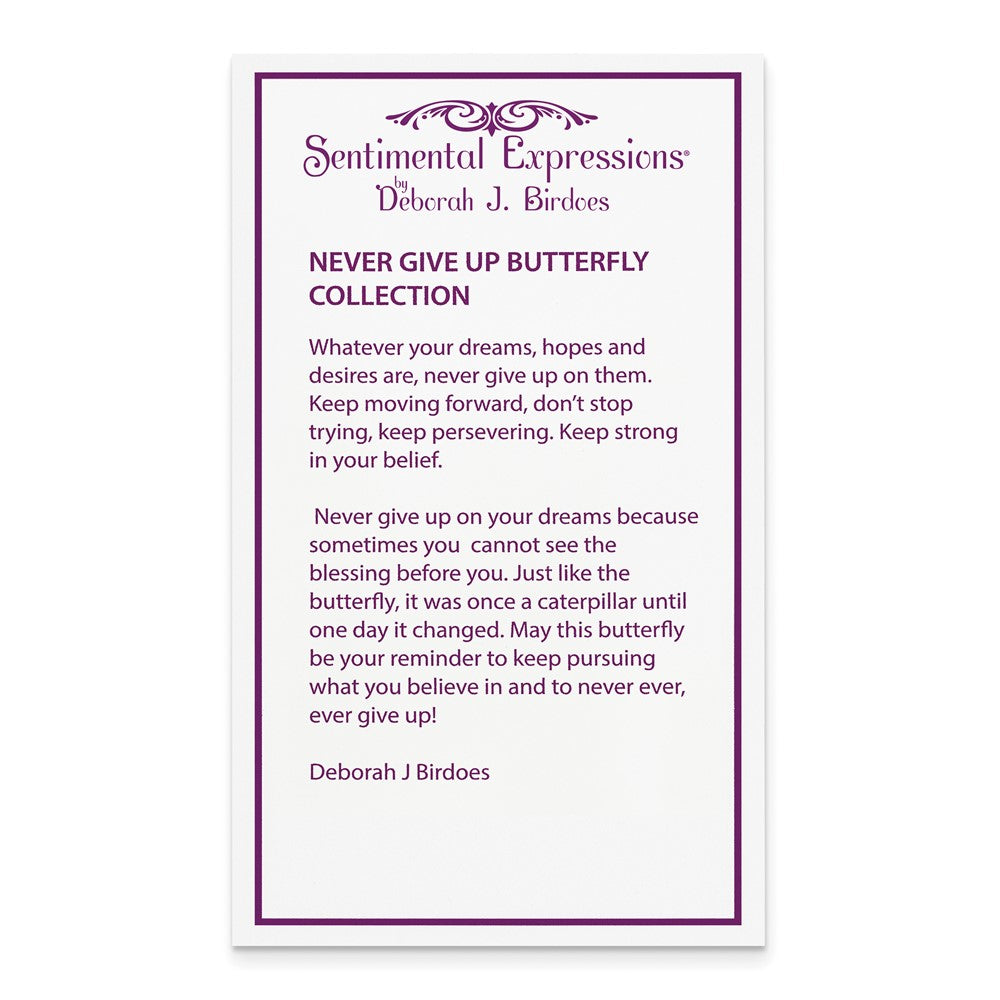 Sentimental Expressions Sterling Silver Rhodium-plated Crystal Never Give Up Butterfly 18in Necklace