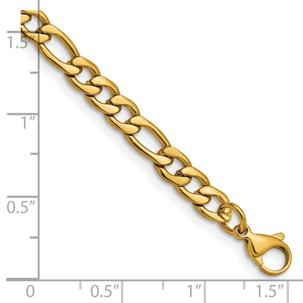 Stainless Steel Polished Yellow IP-plated 6.3mm 8in Figaro Chain 8 inches