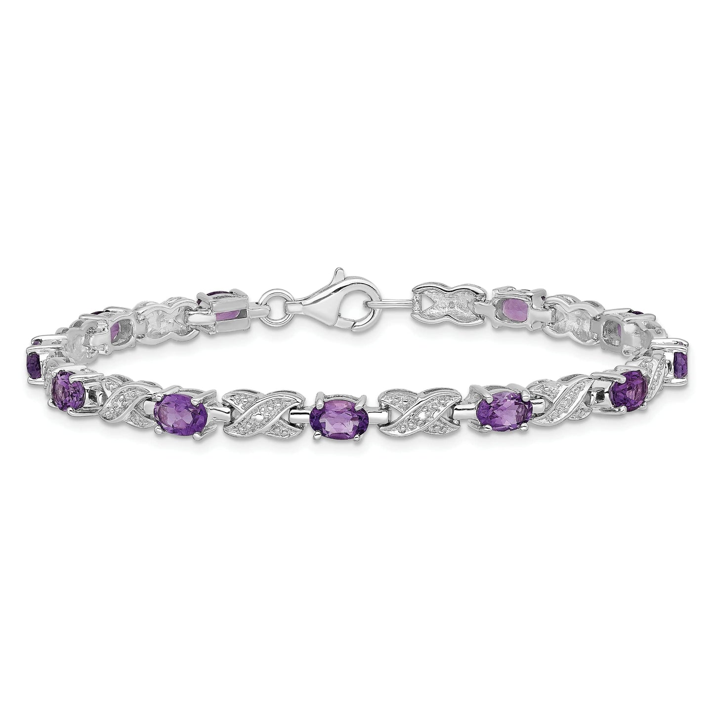 Sterling Silver Rhodium-plated Amethyst Bracelet 7 inches