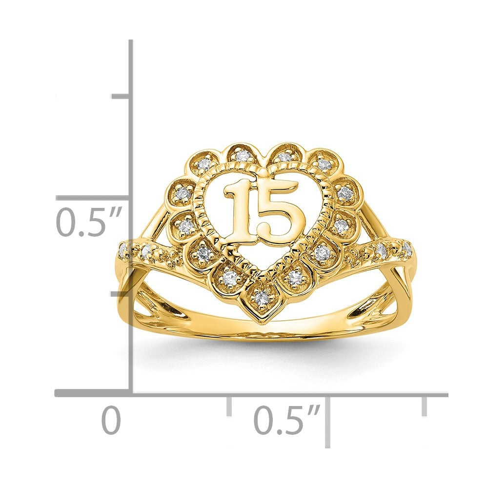 10k Yellow Gold Polished Diamond 15 Quinceanera Heart Ring