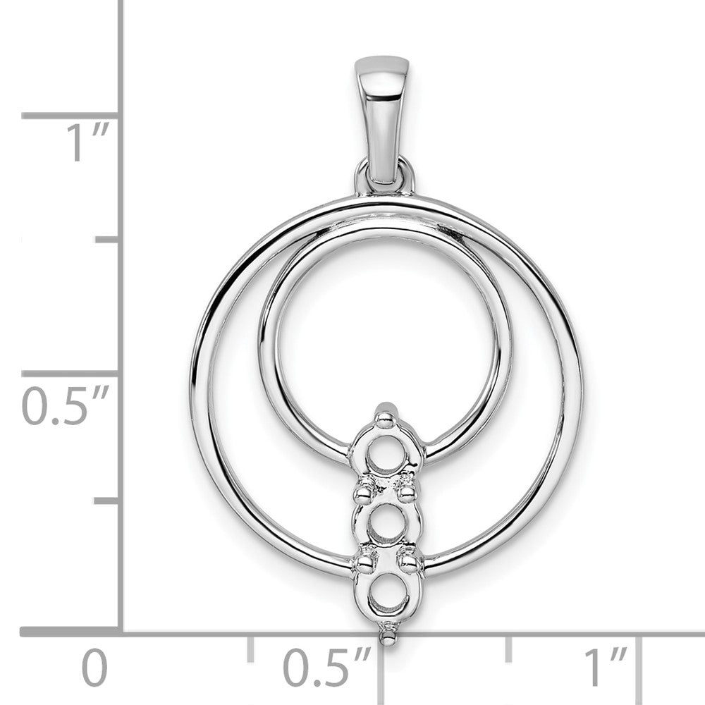 14k White Gold Holds 3-3.2mm Three-Stone Circle Pendant Mounting