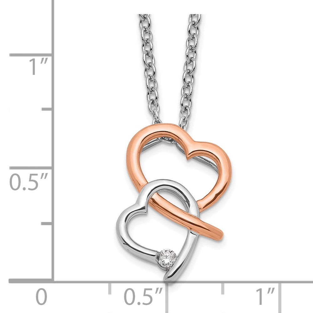 White Ice Sterling Silver Rhodium-plated Rose-tone 18 Inch Diamond Hearts Necklace with 2 Inch Extender 18 Inches