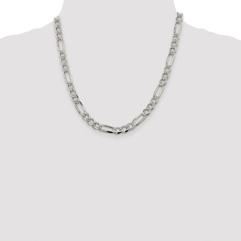 Sterling Silver Rhodium-plated 7.25mm Pav‚ Flat Figaro Chain