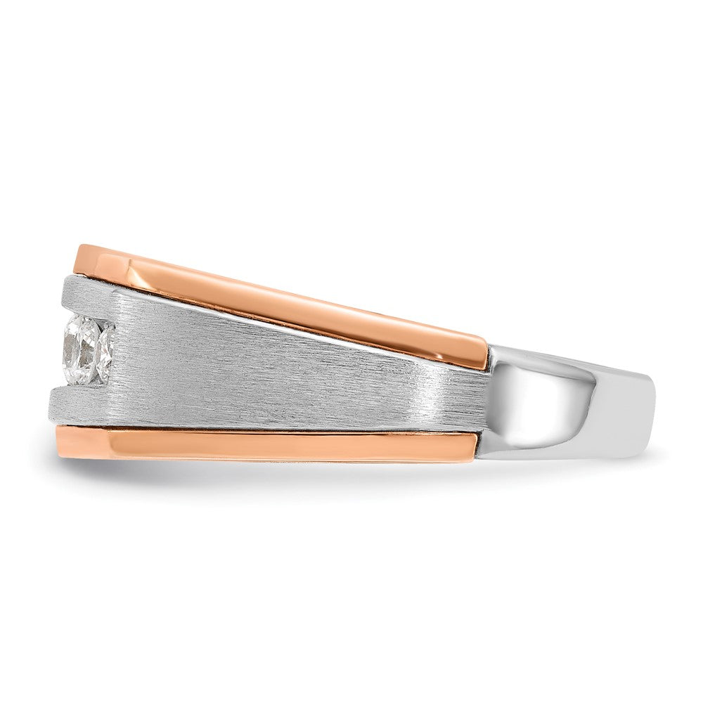 IBGoodman 14k White and Rose Gold Men's Polished Satin and Grooved 5-Stone 1/2 Carat AA Quality Diamond Ring