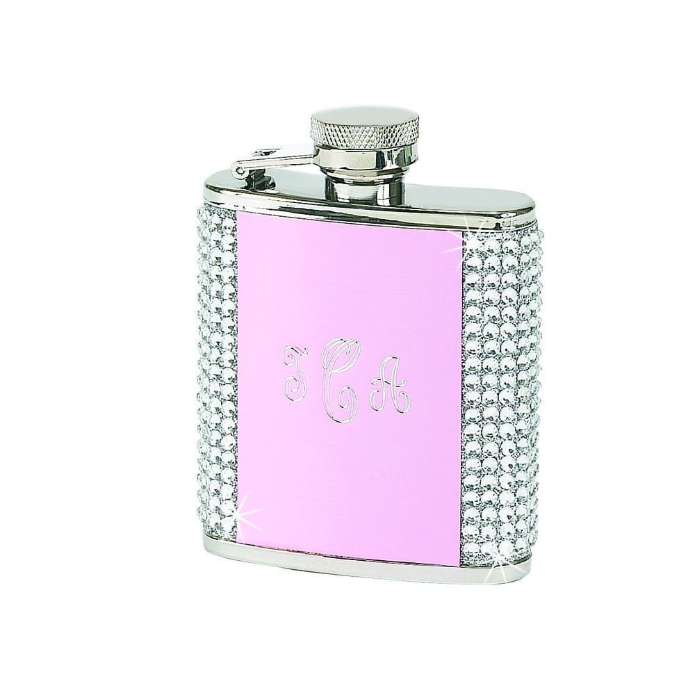 Petite White Crystaled Pink Pocket Flask (Engravable)