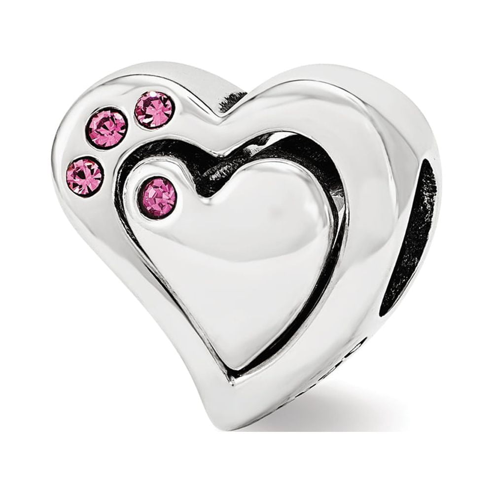 Sterling Silver Reflections Pink Crystal 2pc Heart Bead
