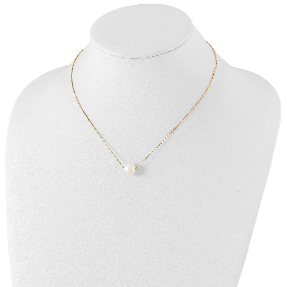 Sterling Silver Gold-tone 10-11mm White Near-Round Freshwater Cultured Pearl 17 inch Necklace 17 Inches
