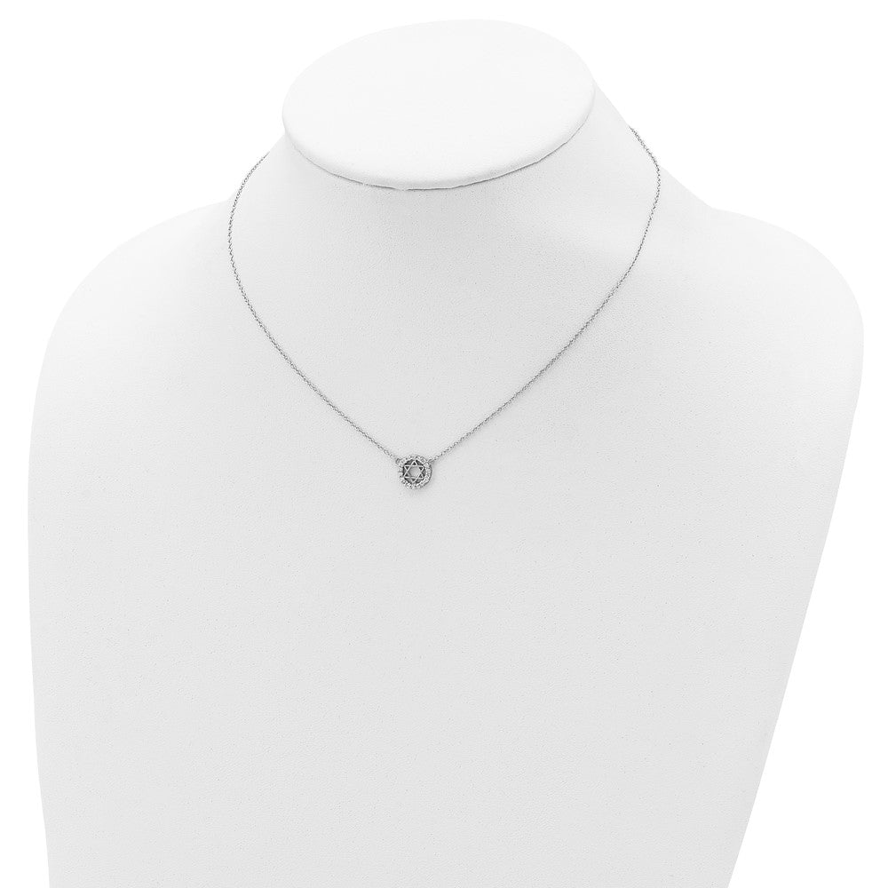 Sterling Silver Rhodium-plated CZ Star of David w/ 2in ext. Necklace 15.5 Inches