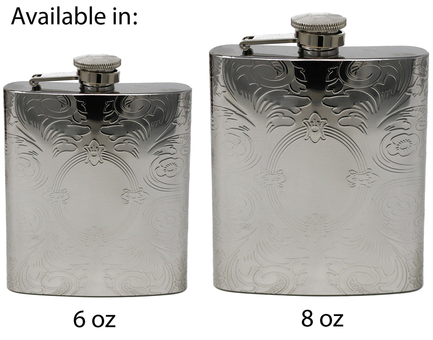 Silver-tone 6oz Oval Etched Design Flask GM16834