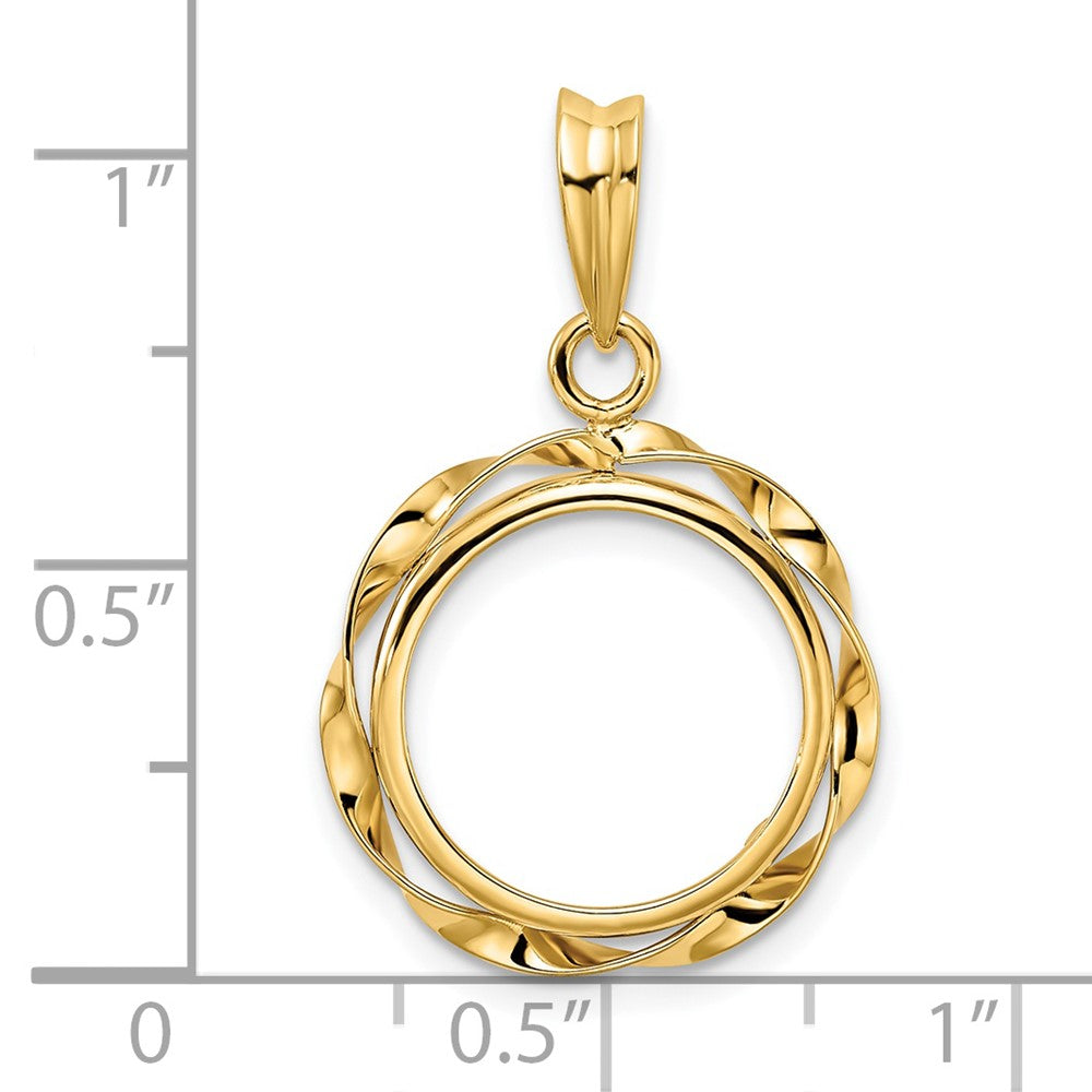 Wideband Distinguished Coin Jewelry 14k Polished Hand Twisted Ribbon 14.0mm Prong Coin Bezel Pendant
