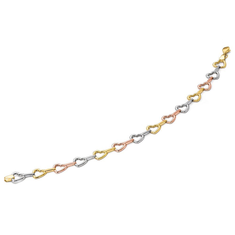 10K Tri-color Heart Bracelet 7.5 inches
