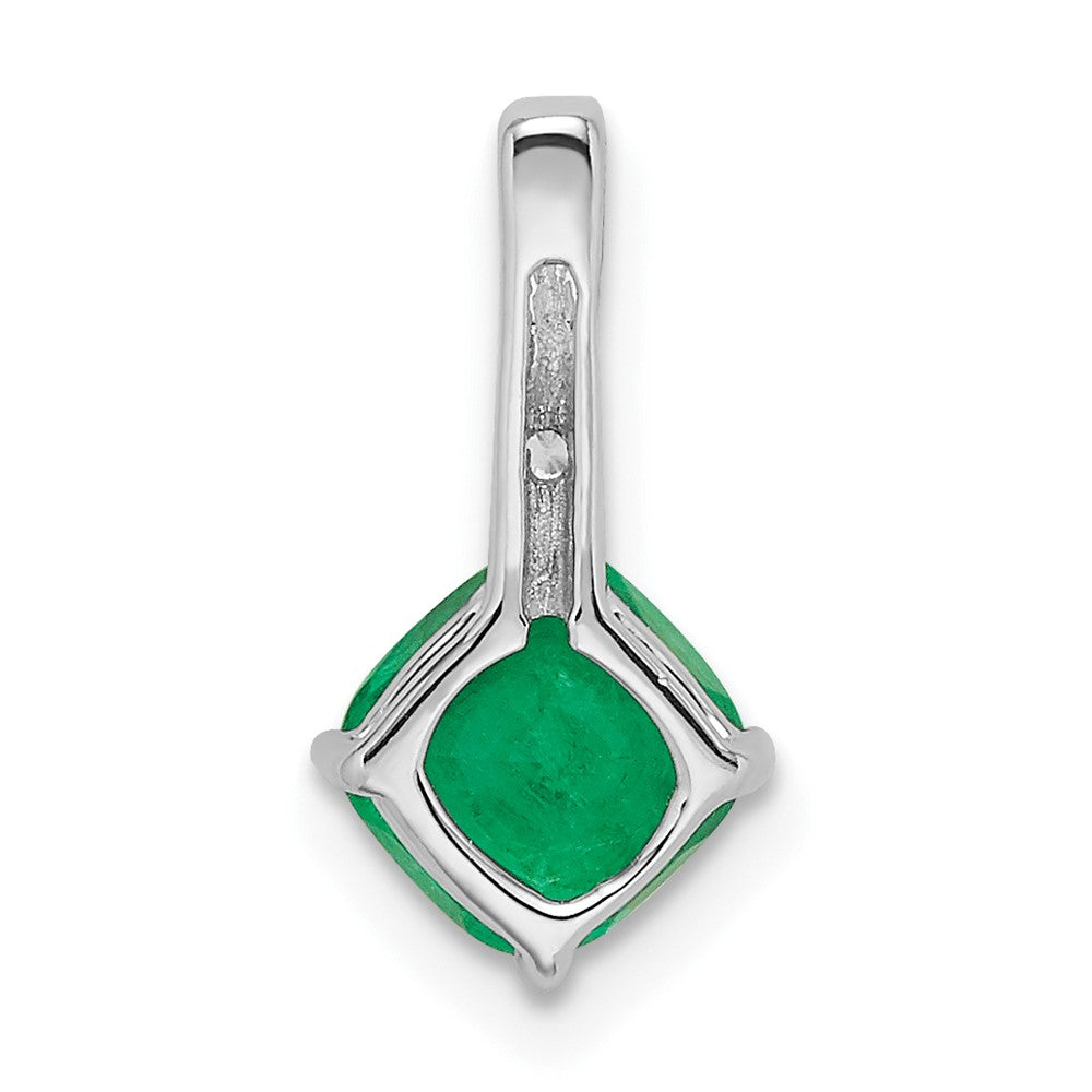 14k White Gold Cushion Emerald and Diamond Pendant