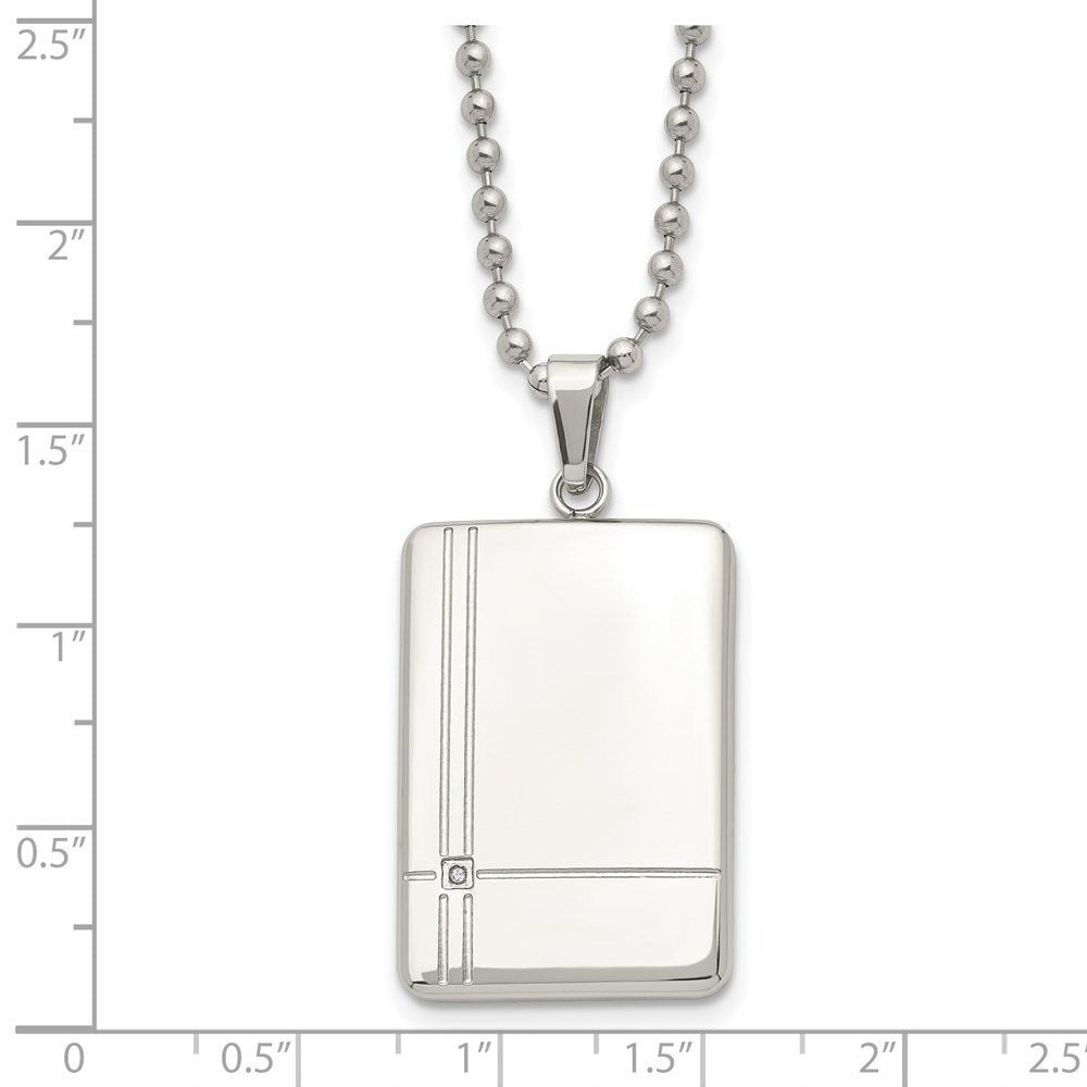 Stainless Steel Polished with CZ 22in Dog Tag Necklace
