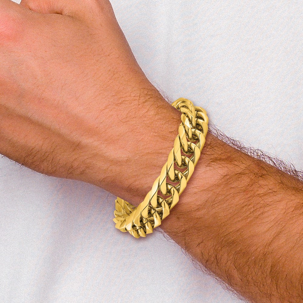 Stainless Steel Polished Yellow IP-plated 16mm Curb 8.5in Bracelet 8.5 inches