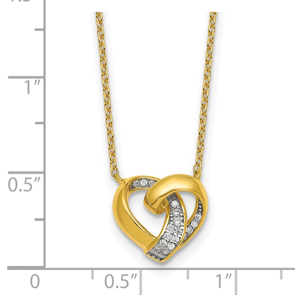 Sterling Silver Gold-tone Polished CZ Love Knot Heart 18 inch Necklace 18 Inches