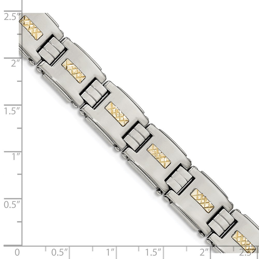 Stainless Steel with Diamond-cut 14k Inlay 8in Polished Link Bracelet 8 inches
