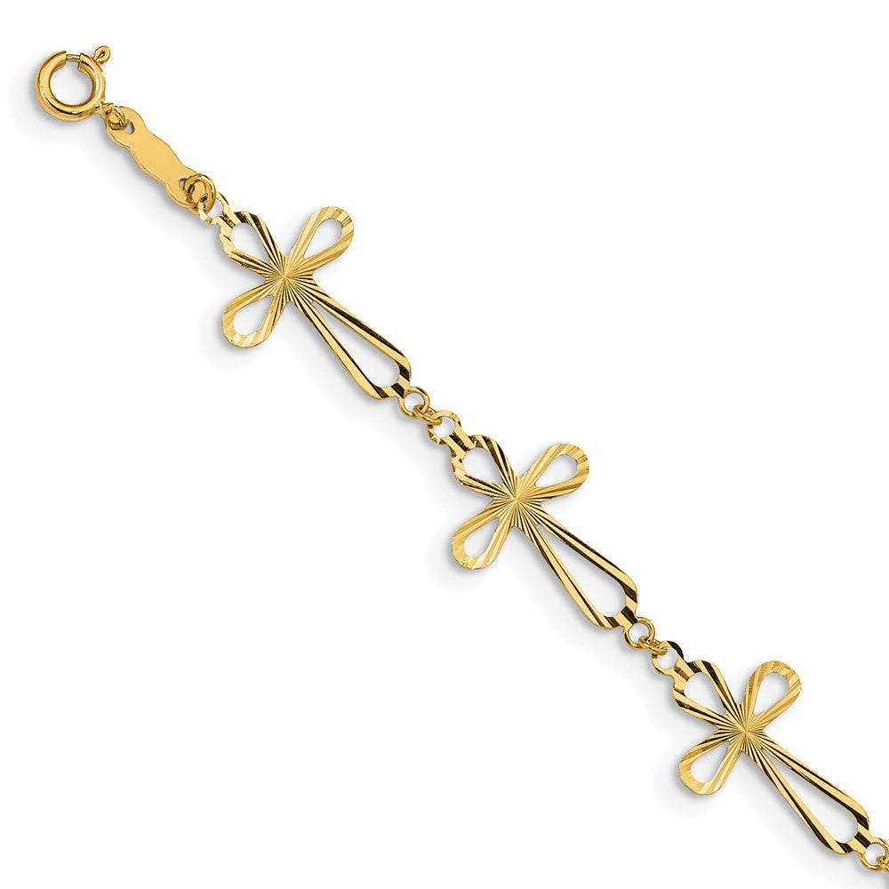 14K Diamond Cut Open Cross Bracelet 7.5 inches