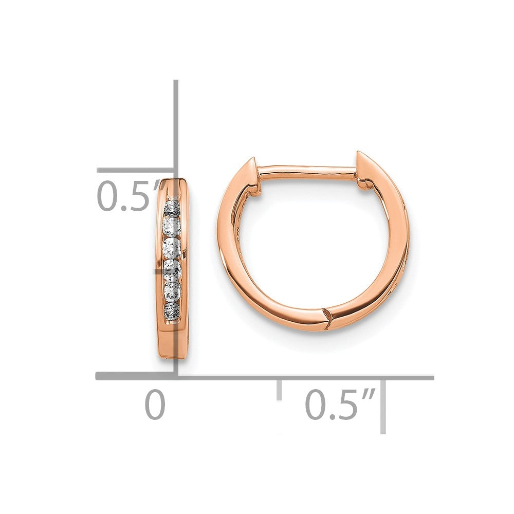 10k Rose Gold Polished Diamond Hinged Hoop Earrings