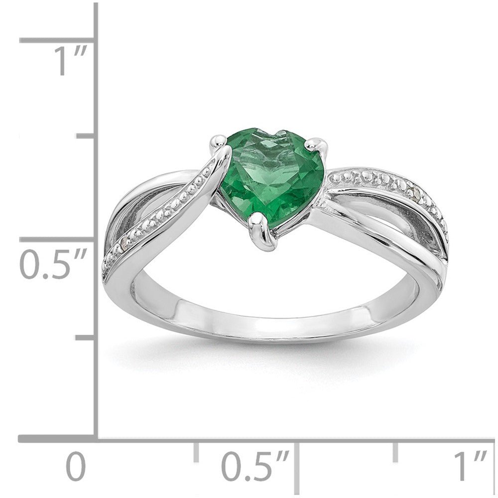 Sterling Silver Heart Shaped CR Emerald & Diamond Ring