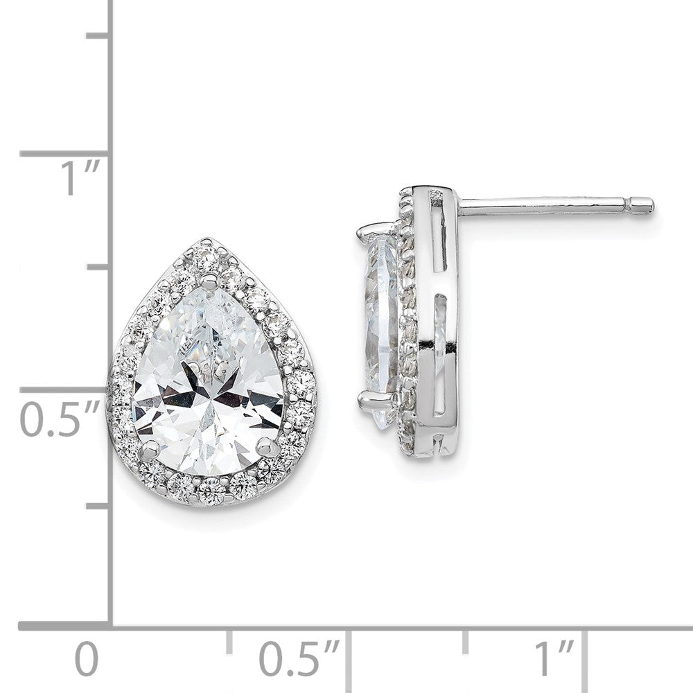 Cheryl M Sterling Silver Rhodium-plated Brilliant-cut Teardrop CZ Halo Post Earrings